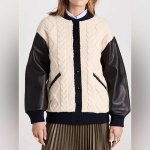 Sea New York bomber jacket faux leather sleeves cable knit